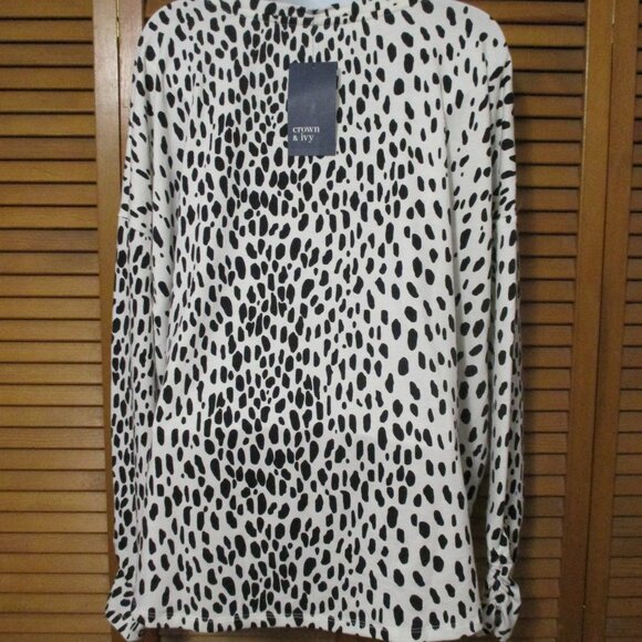 Crown & Ivy NEW top, long sleeve, oversized, soft black & white knit size L - Picture 9 of 10